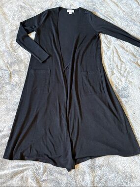 LuLaRoe Black Open Front Duster Cardigan with Pockets XS Minimalist Witchy Goth